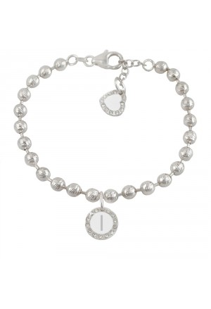 Bracciale Dvccio My Charms Beads Donna Lavorazione Diamantata Silver Charm Pendente Lettera I Bronzo QADMKFM