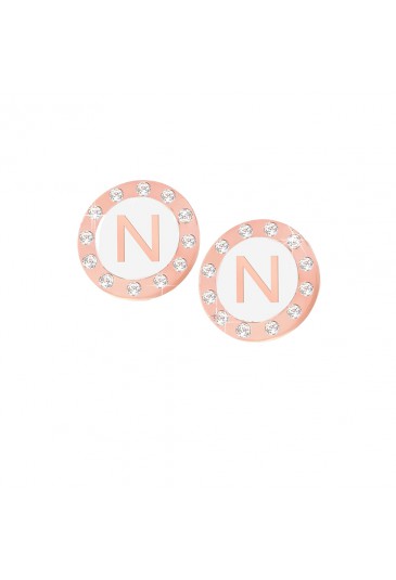 Orecchini Dvccio Donna Ottone Rosa Lettera N Smalto Bianco 0H4OZFM