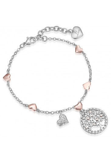 Bracciale Luca Barra Donna Acciaio Silver E Rosa Albero Della Vita Cristalli BK1447