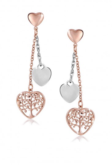 Orecchini Lunghi Luca Barra Donna Albero Della Vita Cuore Acciaio Silver E Rosa OK913