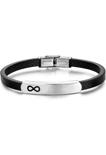 Bracciale Luca Barra Infinito Simbolo Uomo Cuoio Barra Acciaio Silver BA1049