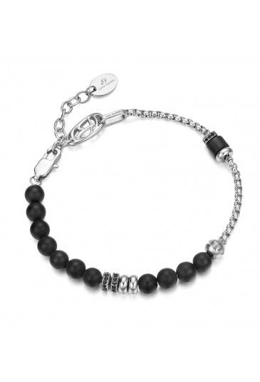 Bracciale Luca Barra Acciaio Onice Cristalli Neri BA924