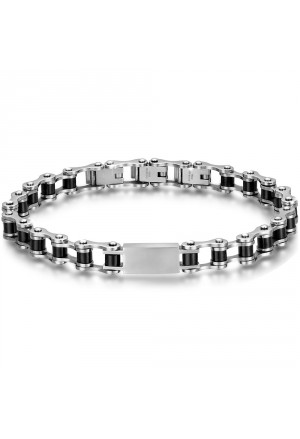 Bracciale Luca Barra Stile Catena Bici Acciaio Anallergico Silver Black BA1029