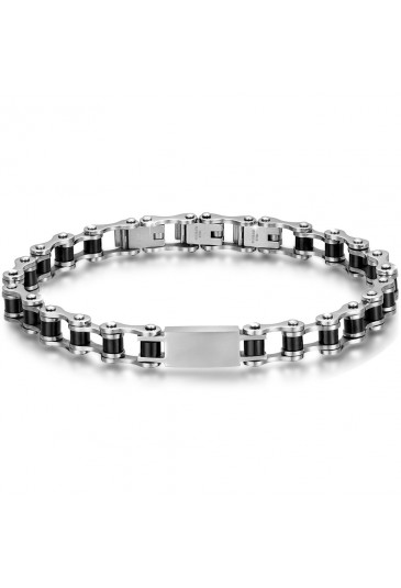 Bracciale Luca Barra Stile Catena Bici Acciaio Anallergico Silver Black BA1029