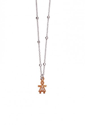 Collana Aquaforte Ciondolo Charm Bambina Argento Rosa Cristalli Misura Small QCIIHFM