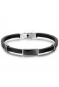 Bracciale Luca Barra Uomo Cuoio Elementi Di Acciaio Silver Nero BA1045