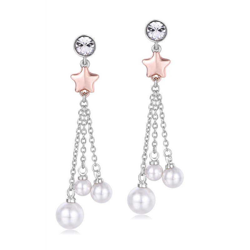 Orecchini pendenti con perle sintetiche - Crema/Argento - & Other