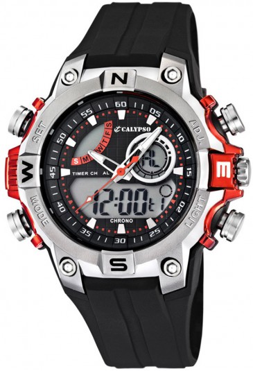 Orologio Calypso Uomo Digitale Nero Rosso Anadigi Analogico K5586/1