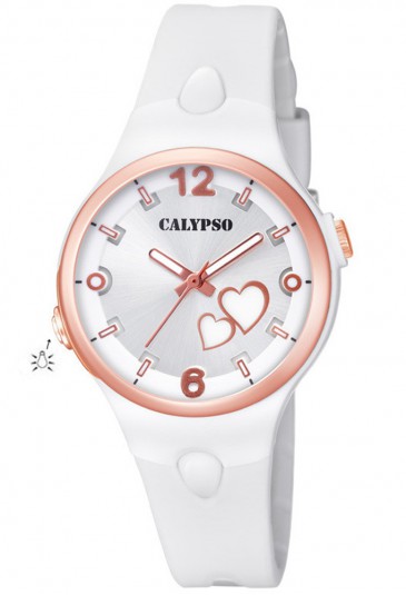 Orologio Calypso Lady Quadrante Cuori Luminosi Bianco Gomma 10ATM K5746/1