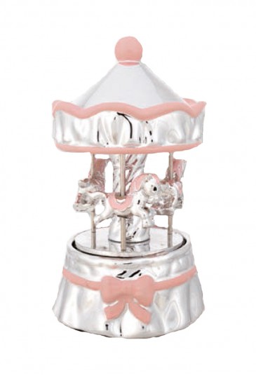 Carillon Musicale Giostra Cavalli Rosa Regalo Nascita Bimba 1CZ3GFM