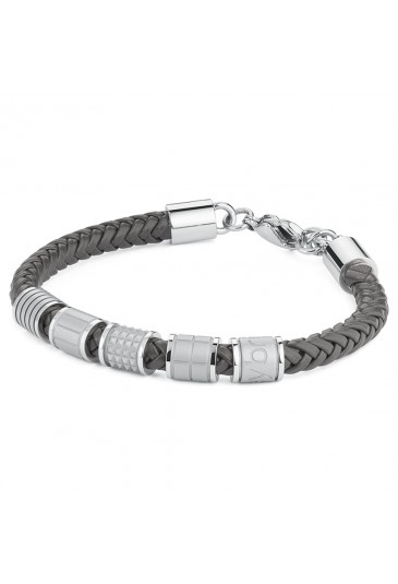 Bracciale Brosway Uomo Bullet Acciaio Pelle Intrecciata Grigia Gioielli ManBUL17