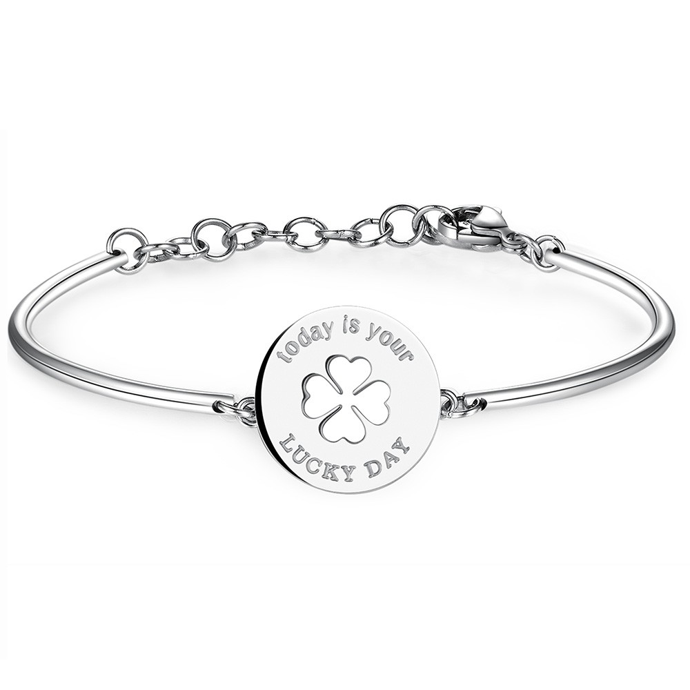 Bracciale Quadrifoglio Portafortuna LIKGREAT – Gioiello Irlandese In Acciaio Inox Per Donna