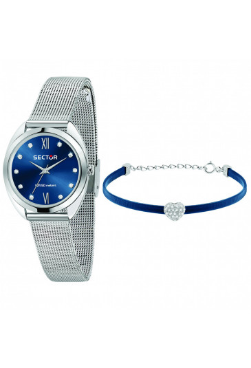 Orologio Sector Kit Regalo Donna 955 Orologio E Bracciale Maglia Milano Quadrante Blu Cristalli R3253518506