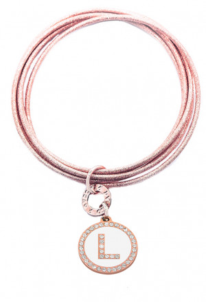 Bracciale Donna 5 Cerchi Rigidi Rosa Iniziale White Lettera L Dvccio K3H2JFM