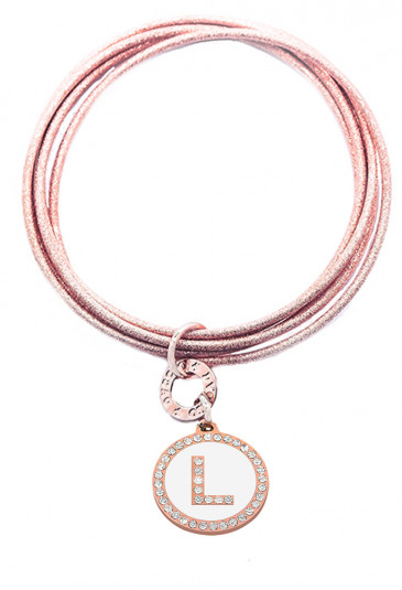 Bracciale Donna 5 Cerchi Rigidi Rosa Iniziale White Lettera L Dvccio K3H2JFM