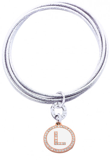Bracciale Donna 5 Cerchi Rigidi Silver Iniziale White Lettera L Dvccio 8ZZIOFM