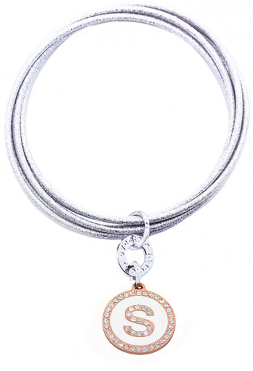 Bracciale Dvccio 5 Cerchi Rigidi Iniziale White Lettera S Silver Bronzo 7858