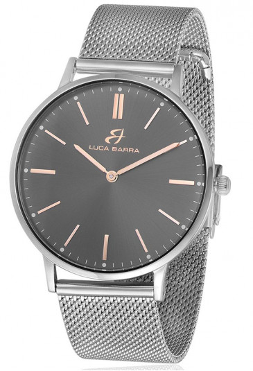 Orologio Luca Barra Acciaio Silver Quadrante Grigio Dettagli Rose Gold Cinturino Maglia Milano BU51