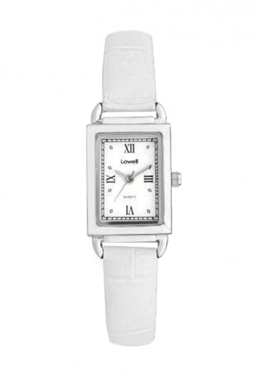 Orologio Lowell Donna Rettangolare Numeri Romani Cinturino Bianco Stampa Cocco PL5194-012