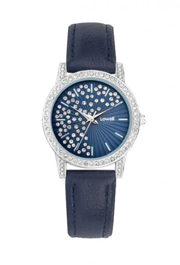 Orologio Lowell Donna Acciaio Quadrante Blu Cristalli Cinturino Pelle PL5192-0323