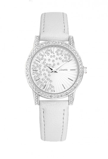 Orologio Lowell Donna Acciaio Quadrante Bianco Cristalli Cinturino Pelle PL5192-0121