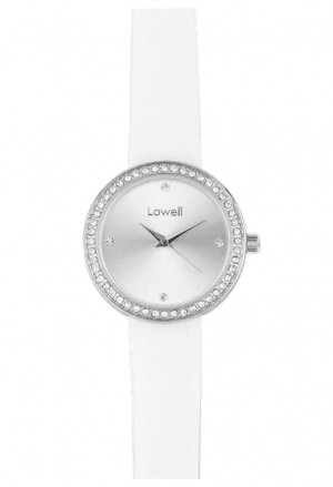 Orologio Lowell Donna Quadrante Silver Cipria Cristalli Cinturino Pelle Bianco PL5180-0121