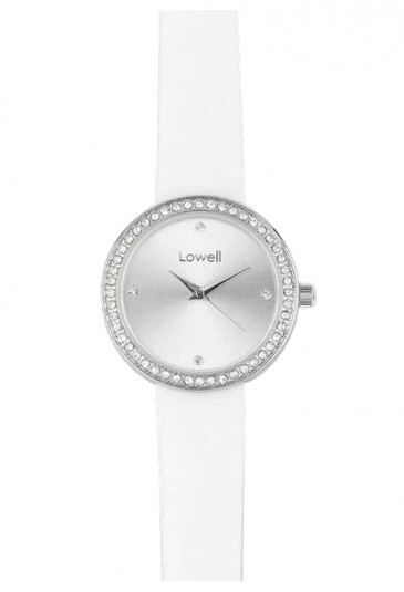 Orologio Lowell Donna Quadrante Silver Cipria Cristalli Cinturino Pelle Bianco PL5180-0121