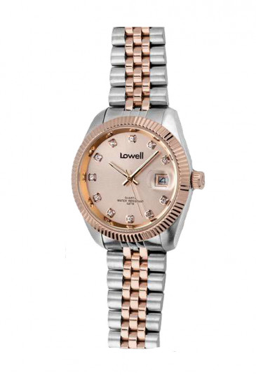 Orologio Lowell Donna Lavoro Quadrante Con Cristalli Datario Acciaio Rosa Classic Misura Small PL4700-28X