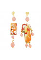 Orecchini Lebole Gioielli Kimono Mini Argento Seta Giapponese Pietra Rosa Sfaccettata THPTQFM