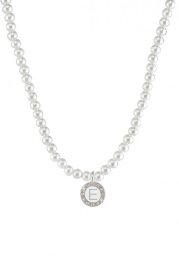 Collana Perle Dvccio Grace Donna Charm Silver Pendente Lettera E Smalto Bianco Bronzo UGKY3FM