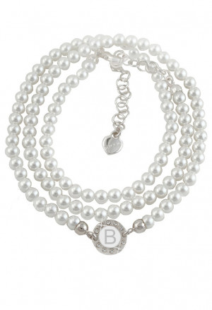 Bracciale Dvccio Perle Tre Fili Silver Lettara B Smalto Bianco FPUV2FM