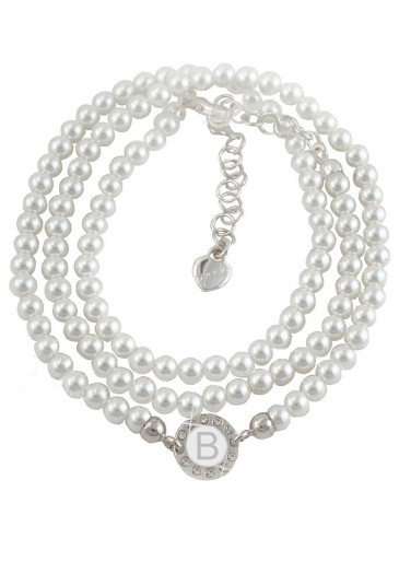 Bracciale Dvccio Perle Tre Fili Silver Lettara B Smalto Bianco FPUV2FM