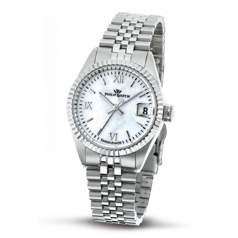 Philip Watch Orologi Acciaio Donna Orologio Elegant Datario Madreperla