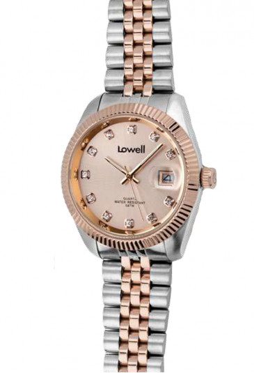 Orologio Lowell Donna Lavoro Quadrante Con Cristalli Datario Acciaio Rosa Classic Misura Medium PL4600-28X