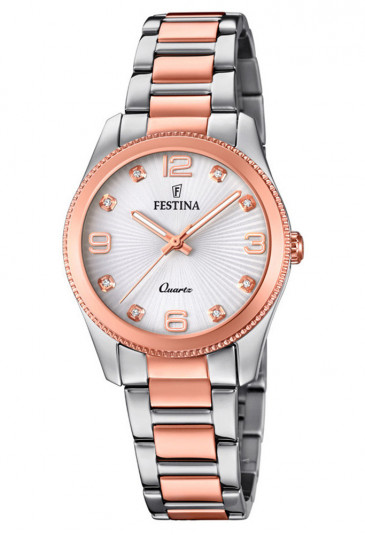 Orologio Festina Donna Laminato Rosa Quadrante Con Cristalli Numeri Arabi F20209/2