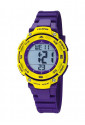 Orologio Calypso Digitale Dual Time Illuminazione Cronometro Allarme Resistente 10ATM Colore Giallo Viola K5669/8