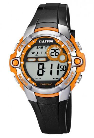 Calypso Orologio Digitale Uomo K5807/5 – 50mm, Gomma Nera, 10 ATM, Cronografo, Doppio Fuso, Allarme, Retroilluminazione, Collezione Flash Time