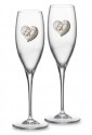 Coppia Bicchieri Flute Nozze Oro Placchetta Cuore Laminata Argento Logo 50 Anni Matrimonio B1960