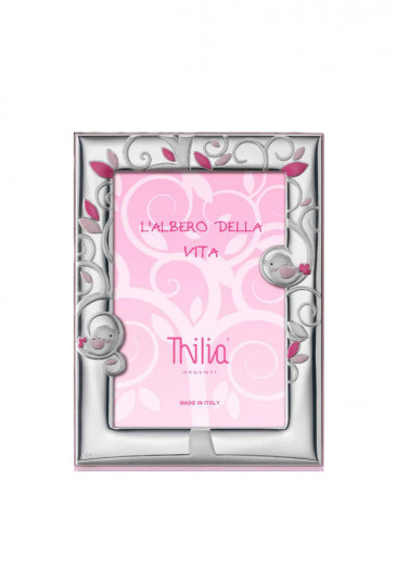 Cornice Portafoto Bimba Rosa Albero Vita Argento Bilamina Misura 10X15 Regalo Battesimo Thilia 0427663