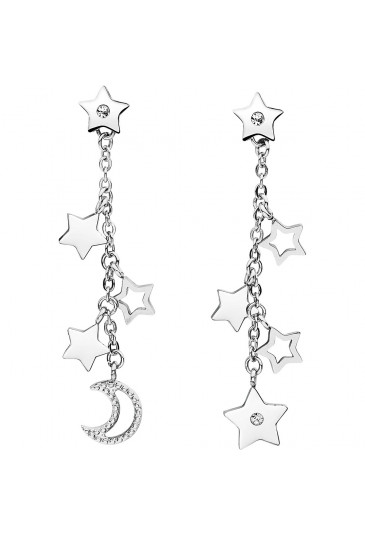 Orecchini Lunghi Brosway Chant Pendenti Stella Luna Acciaio Cristalli Swarovski BAH23