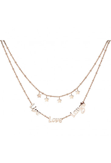 Collana Girocollo Brosway Script Doppio Filo Acciaio Rosa Stelle Scritta Live Love Laugh BRP02