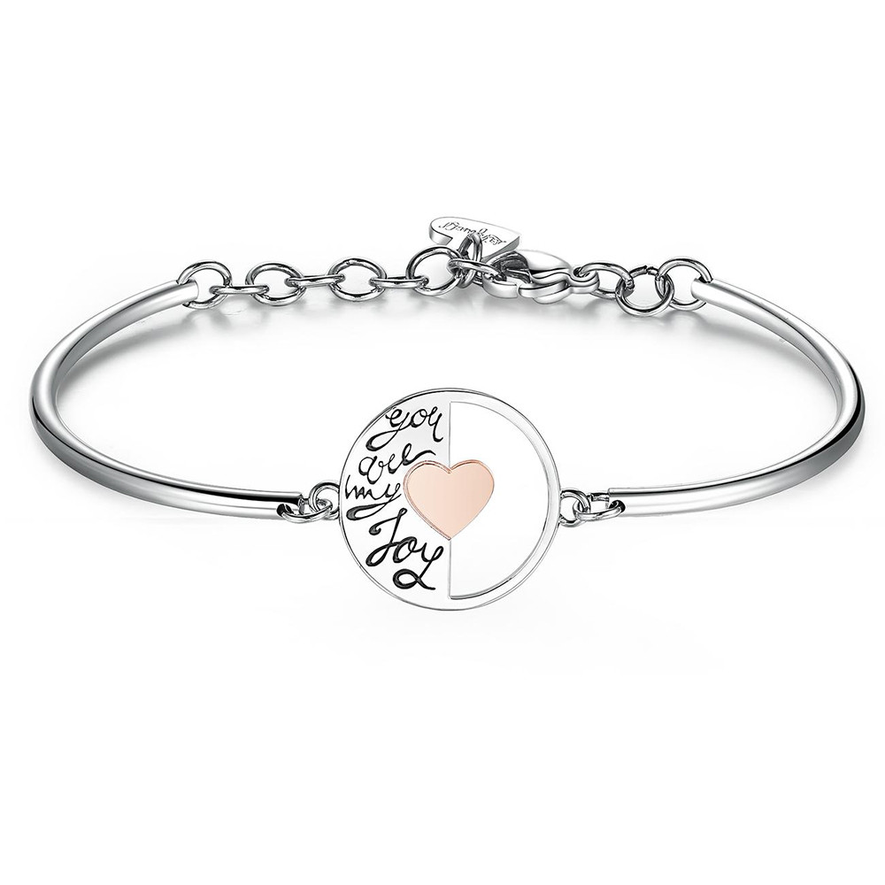 Bracciale in acciaio con cuore smaltato rosa - Lamù gioielli