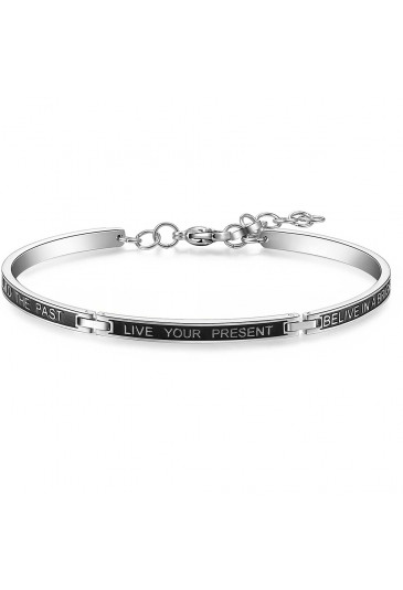 Bracciale Uomo Brosway Collezione Behave Acciaio Lucido Smalto Nero Messaggio Life Begins Each Morning BBH19