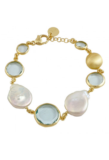 Bracciale Aquaforte Argento Gold Perle Fiume Paste Vitrea Celeste Donna WTLZSFM