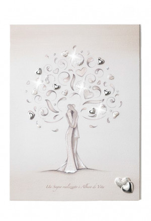 Quadro Albero Di Vita Coppia Sposi Argento Misura 25X33 Regalo Matrimonio Acca R.244 P