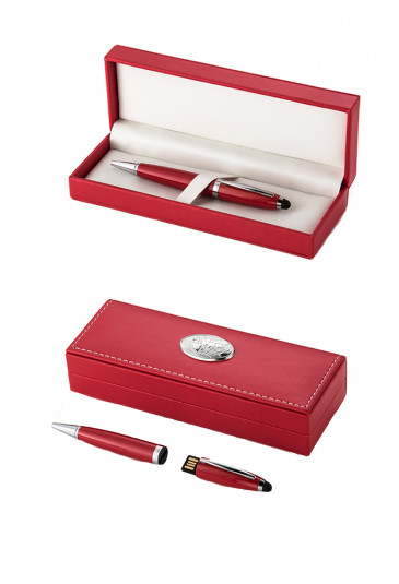 Penna Rossa Con Chiavetta USB 8GB Gommino Touch Scatola Astuccio Con Applicazione Argento 925 Regalo Laurea Acca OG.30