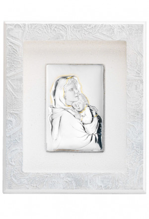 Quadro Sacro Madonna Con Bambino Legno Bianco Misura 25x30 Regalo QS.530 B