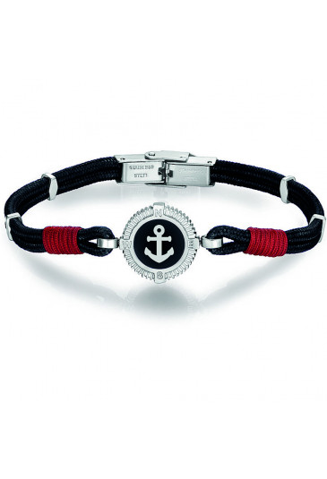 Bracciale Luca Barra Stile Marinaro Corda Nera Rossa Ancora Smalto Acciaio Incisione BA1105