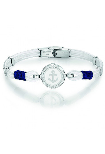 Bracciale Luca Barra Stile Marinaro Corda Bianco Blu Ancora Smalto Acciaio Incisione BA1107