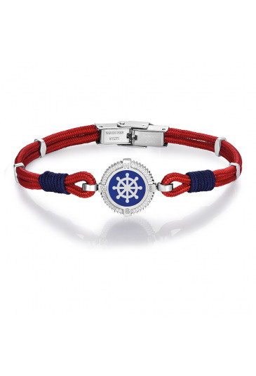 Bracciale Luca Barra Stile Marinaro Corda Rossa Blu Timone Smalto Acciaio Incisione BA1103